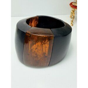 Vintage Stunning Lucite Chunky Bangle Bracelet Bold Amber Brown Statement Cuff